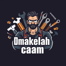 A stylish and masculine avatar for the 'Сделай сам' group, designed for men, featuring a strong and confident character surrounded by creative elements that symbolize male craftsmanship and hobbies