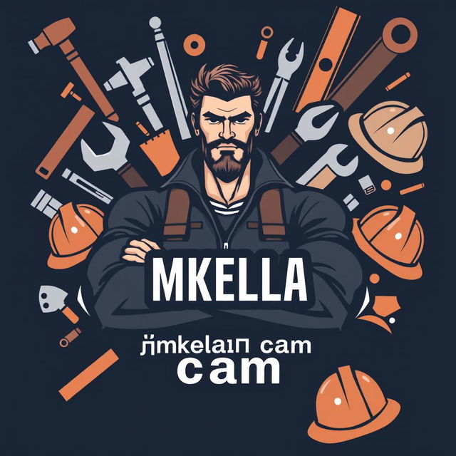 A stylish and masculine avatar for the 'Сделай сам' group, designed for men, featuring a strong and confident character surrounded by creative elements that symbolize male craftsmanship and hobbies