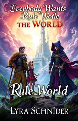 A captivating fantasy book cover design for 'Everybody Wants to Rule the World' by Lyra Schneider