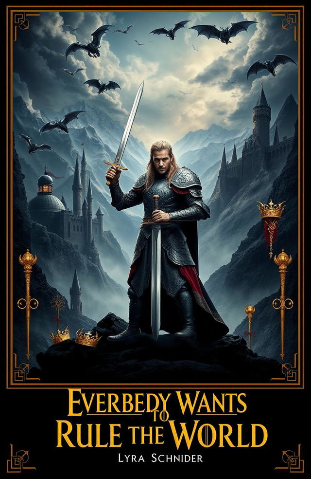 A beautifully crafted movie poster for a film titled 'Everybody Wants to Rule the World' by Lyra Schneider, inspired by the epic fantasy style of Game of Thrones