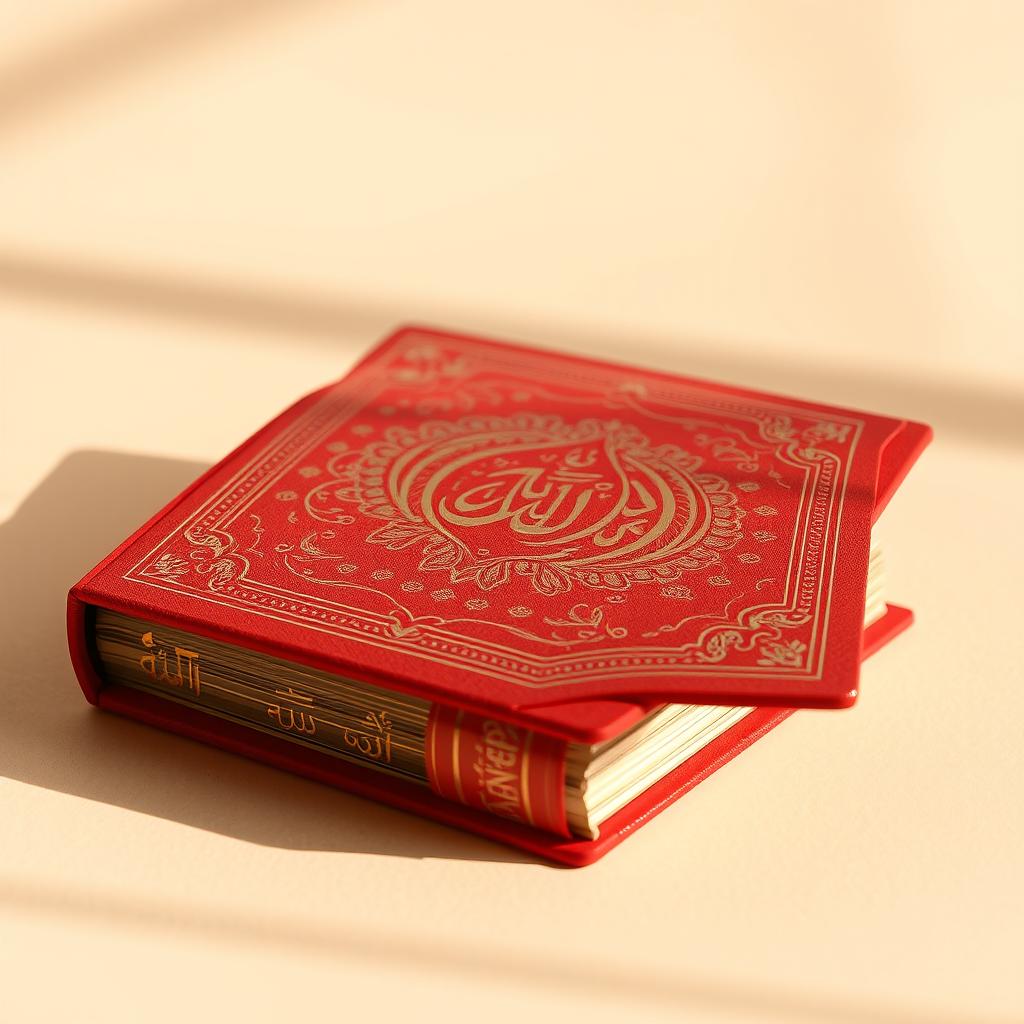 A striking red book adorned with intricate Persian symbols, showcasing the richness of Persian culture