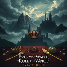 A beautifully crafted movie poster for a film titled 'Everybody Wants to Rule the World' by Lyra Schneider, inspired by the epic fantasy style of Game of Thrones