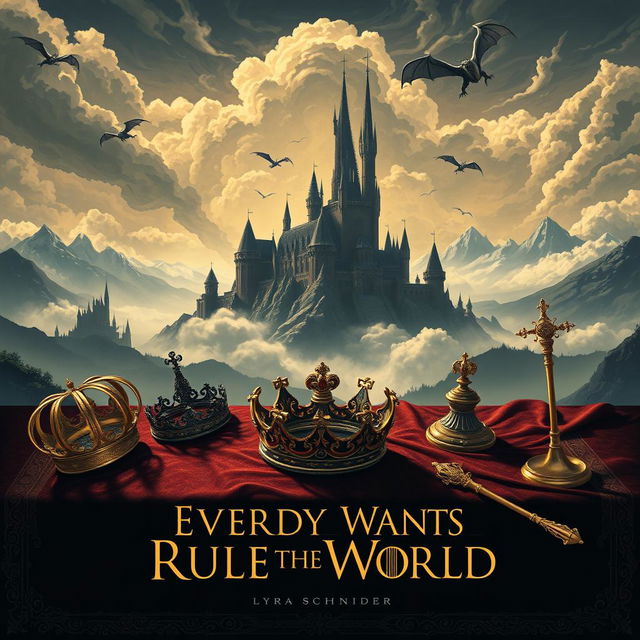 A beautifully crafted movie poster for a film titled 'Everybody Wants to Rule the World' by Lyra Schneider, inspired by the epic fantasy style of Game of Thrones