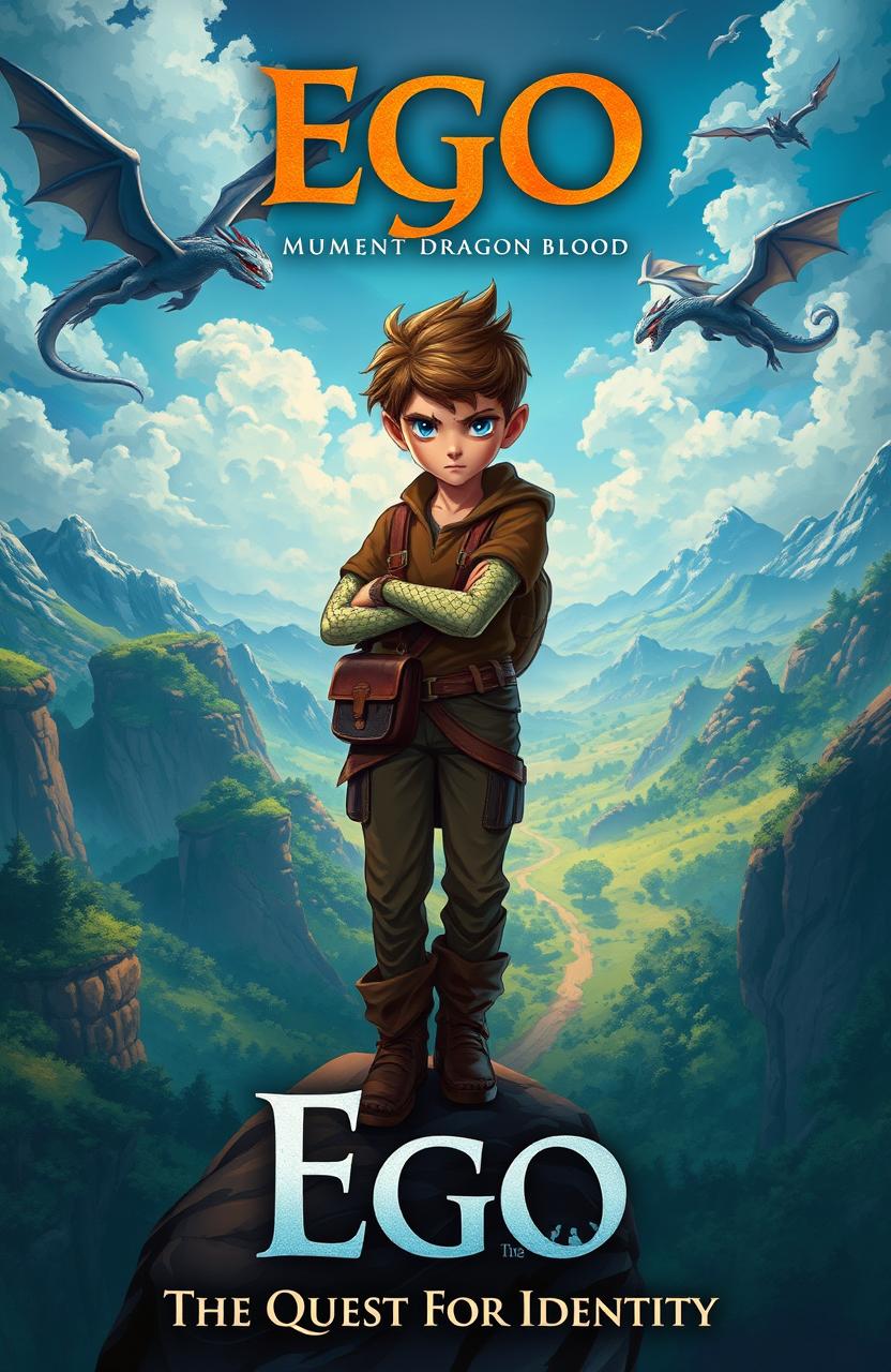 A captivating book cover illustration depicting a young boy named Ego, who possesses mutant dragon blood