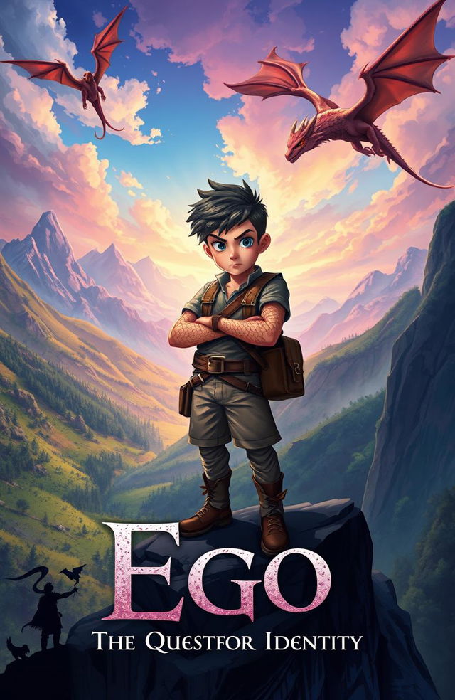 A captivating book cover illustration depicting a young boy named Ego, who possesses mutant dragon blood