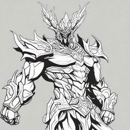 A high-quality pen drawing of Aatrox from League of Legends, depicted in black and white