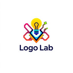 A modern and sleek logo design for a creative lab, featuring geometric shapes and vibrant colors