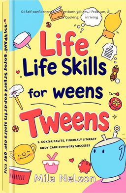 A vibrant and engaging book cover design for 'Life Skills for Tweens' by Mila Nelson