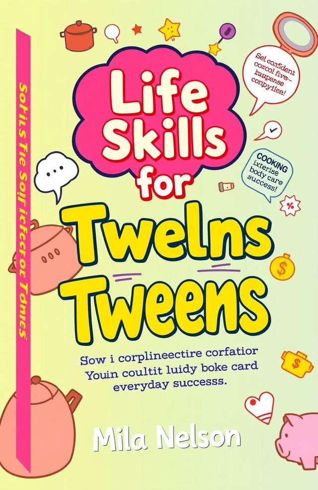 A vibrant and engaging book cover design for 'Life Skills for Tweens' by Mila Nelson