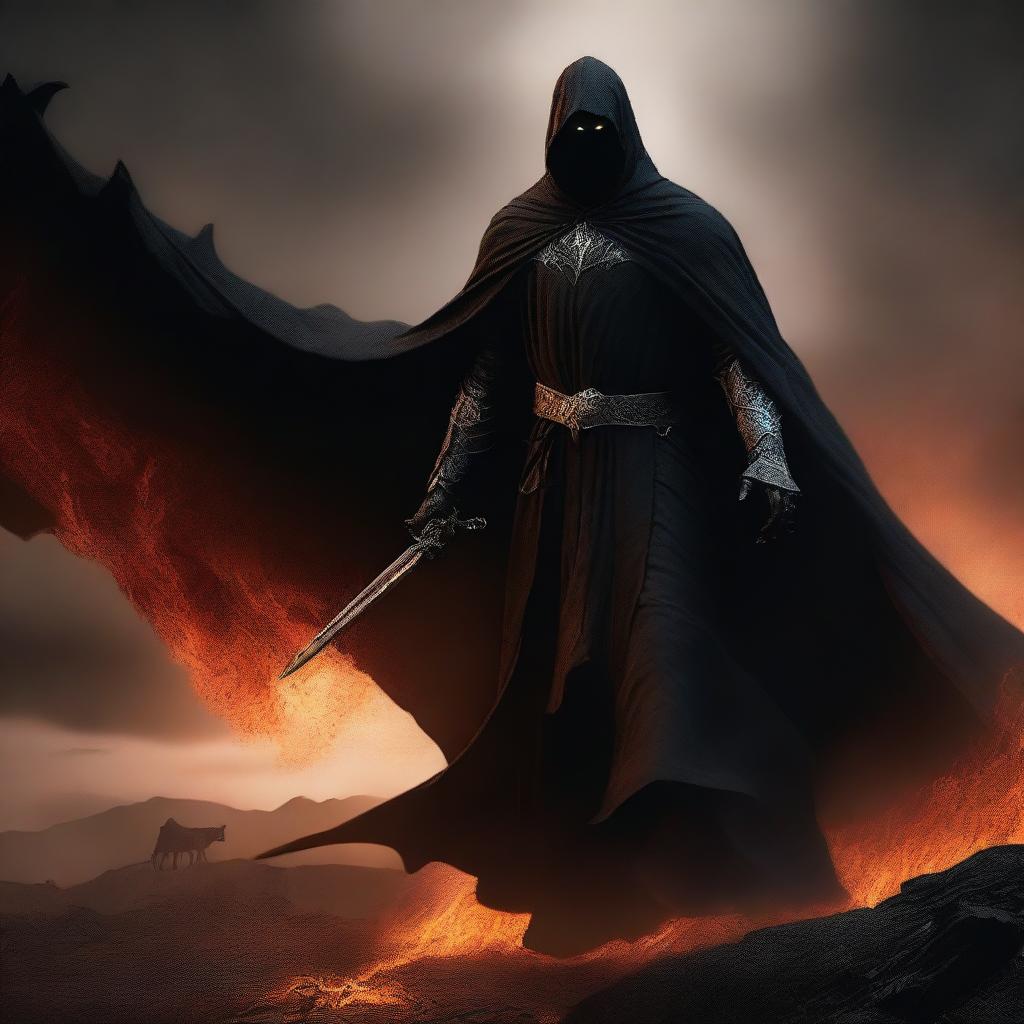 A high-quality digital art image, portraying a Nazgul from the Lord of the Rings universe, mounted on a menacing Hell Hawk