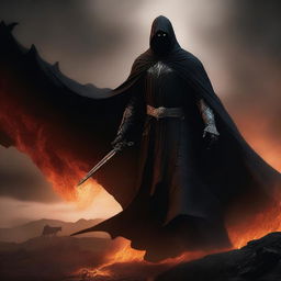 A high-quality digital art image, portraying a Nazgul from the Lord of the Rings universe, mounted on a menacing Hell Hawk