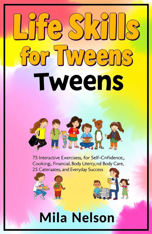 A vibrant and engaging book cover design for a title 'Life Skills for Tweens'