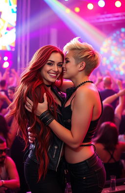 A passionate lesbian romance scene set in a vibrant rock concert environment