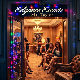 An elegant office door adorned with a stylish nameplate that reads "Elegance Escorts CEO Mr