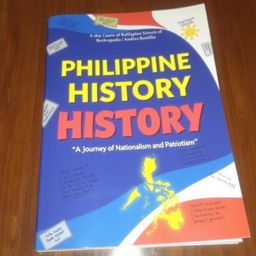 A striking book cover featuring a bold, patriotic design with the vibrant colors of the Philippine flag—red, blue, and yellow—evoking a strong sense of national pride