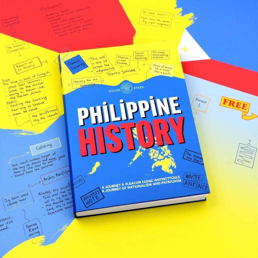 A striking book cover featuring a bold, patriotic design with the vibrant colors of the Philippine flag—red, blue, and yellow—evoking a strong sense of national pride