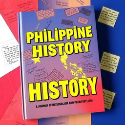 A striking book cover featuring a bold, patriotic design with the vibrant colors of the Philippine flag—red, blue, and yellow—evoking a strong sense of national pride