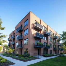 A low-rise middle class apartment building, designed with a modern yet simple aesthetic