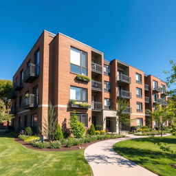 A low-rise middle class apartment building, designed with a modern yet simple aesthetic