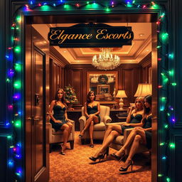 A ritzy office door featuring a stylish nameplate that reads "Elegance Escorts CEO Mr