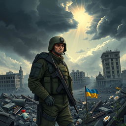 A powerful and poignant illustration depicting the somber reality of the Russia-Ukraine conflict
