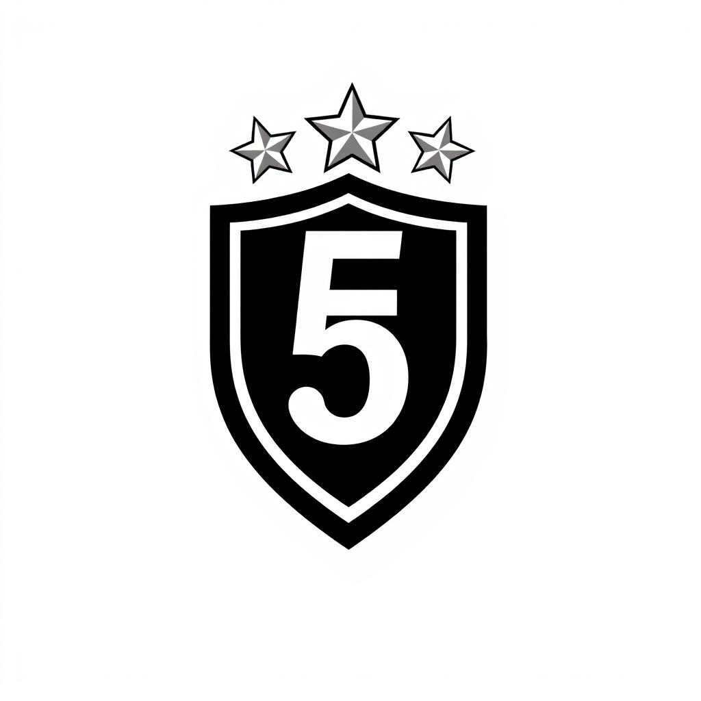 A logo design featuring a shield in the center, with four stars elegantly placed above it