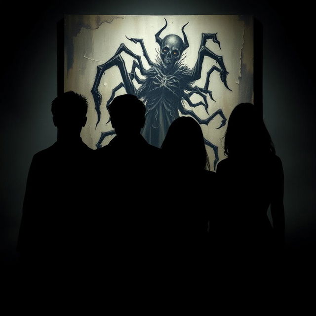 Four main characters, two male leads and two female leads, depicted as silhouettes in all black shadows, enhancing the sense of mystery