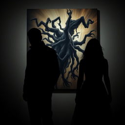 Four main characters, two male leads and two female leads, depicted as silhouettes in all black shadows, enhancing the sense of mystery
