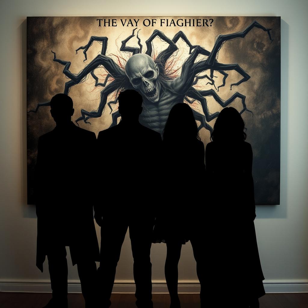 Four main characters, two male leads and two female leads, depicted as silhouettes in all black shadows, enhancing the sense of mystery