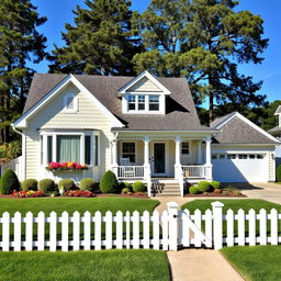 A charming suburban middle-class house, featuring a classic American architectural style