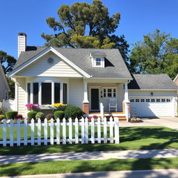 A charming suburban middle-class house, featuring a classic American architectural style