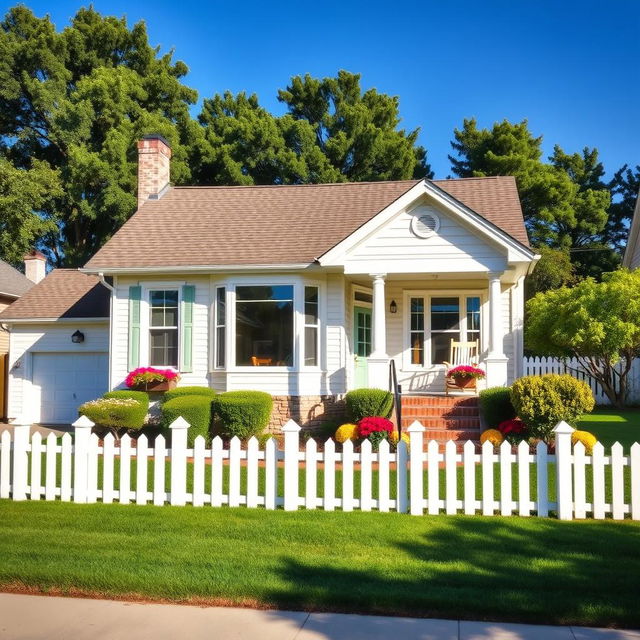 A charming suburban middle-class house, featuring a classic American architectural style