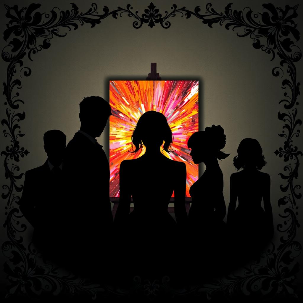Four main characters: two male leads and two female leads, all depicted as black shadows, creating a striking silhouette effect