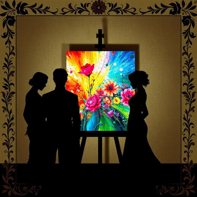 Four main characters: two male leads and two female leads, all depicted as black shadows, creating a striking silhouette effect