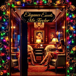 A ritzy office door prominently displaying a stylish nameplate that reads "Elegance Escorts Mr