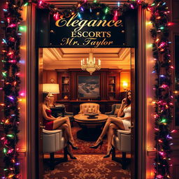 A ritzy office door prominently displaying a stylish nameplate that reads "Elegance Escorts Mr