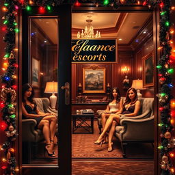 A ritzy office door prominently displaying a stylish nameplate that reads "Elegance Escorts Mr