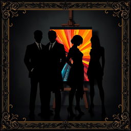 Four main characters positioned dramatically: two male leads and two female leads, all designed as black shadows to create striking silhouettes