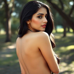 A beautiful Pakistani woman in a tasteful and artistic nude pose, showcasing elegance and natural beauty