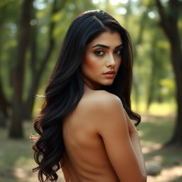 A beautiful Pakistani woman in a tasteful and artistic nude pose, showcasing elegance and natural beauty