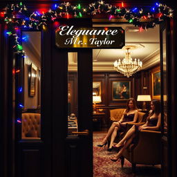 A ritzy office door featuring an elegant nameplate that reads "Elegance Escorts Mr
