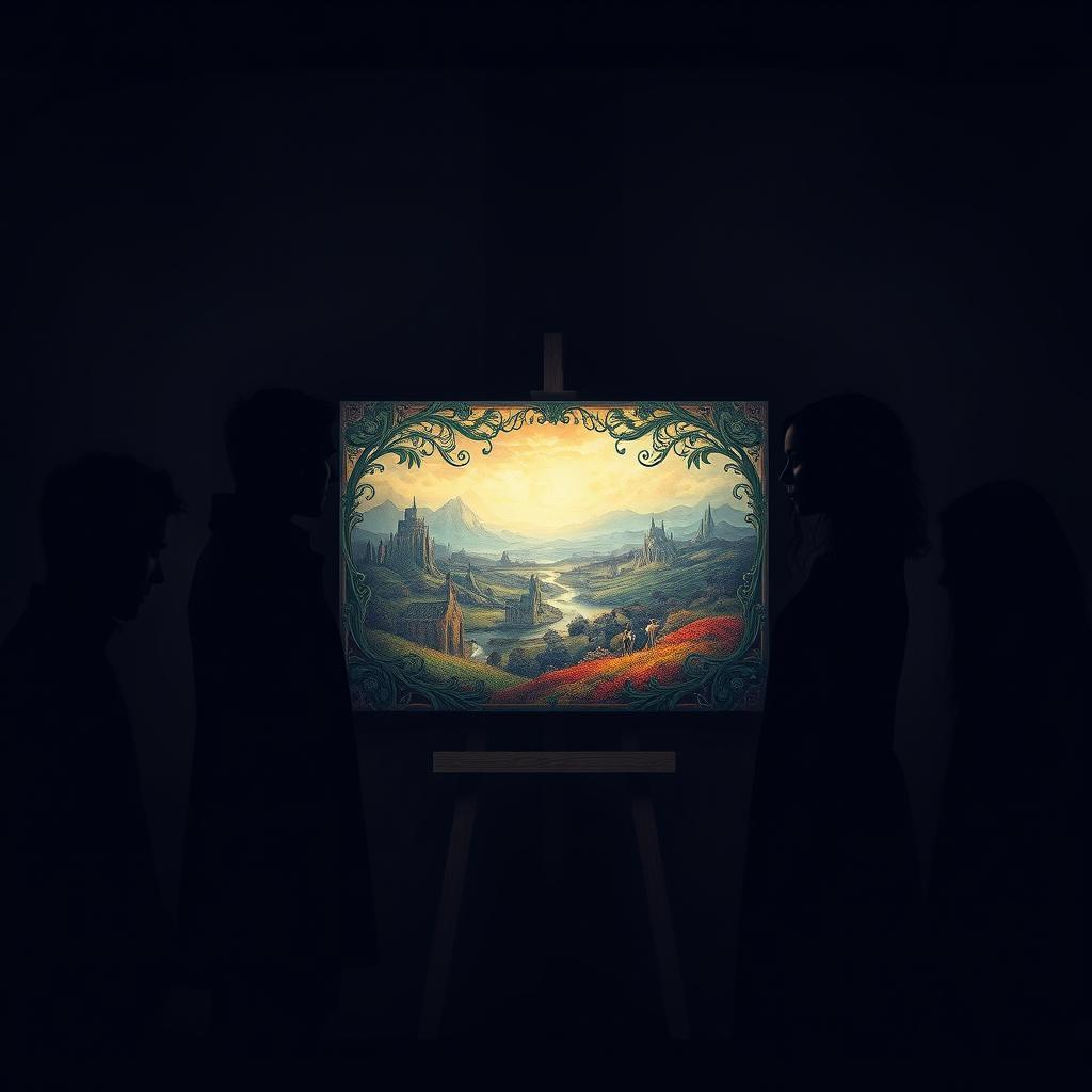 A captivating scene featuring two male leads and two female leads, all clad in all-black attire, their figures blending into the shadows, embodying a dark aesthetic