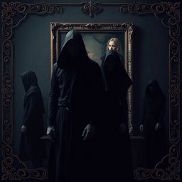 An intriguing scene featuring two male leads and two female leads, their bodies enveloped in all-black attire, blending seamlessly into the shadows, embodying a dark aesthetic