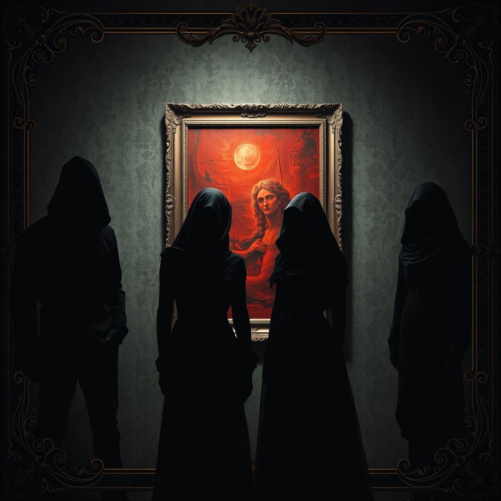 An intriguing scene featuring two male leads and two female leads, their bodies enveloped in all-black attire, blending seamlessly into the shadows, embodying a dark aesthetic