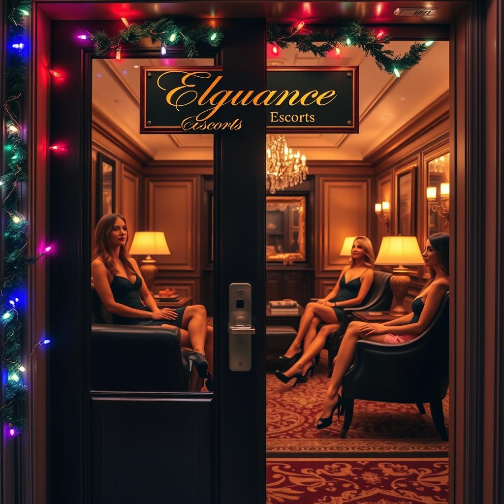 A ritzy office door featuring a sophisticated nameplate that reads "Elegance Escorts Mr