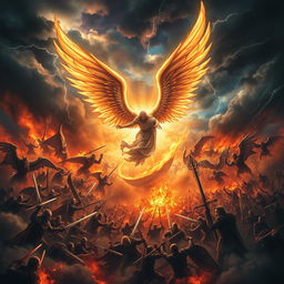 A dramatic and intense scene depicting the War of Armageddon