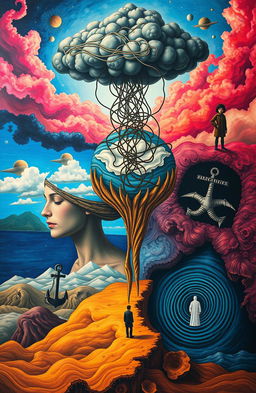 An artistic representation of various psychological disorders, visually depicted through symbolic imagery
