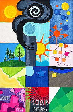 A vibrant and thought-provoking visual representation of various mental health disorders
