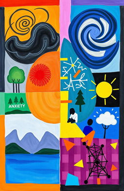 A vibrant and thought-provoking visual representation of various mental health disorders