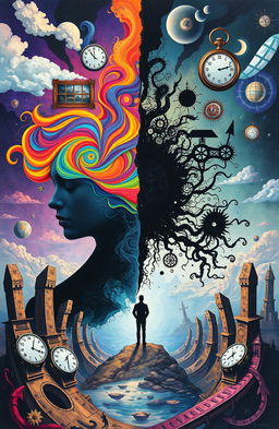 An artistic representation of abnormal psychology, showcasing a diverse range of psychological conditions through vivid illustrations